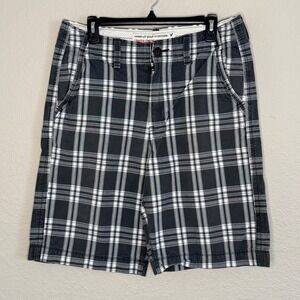 Y2K American Eagle Men 32 Plaid Shorts Longer Length Prep Skater Indie Grunge